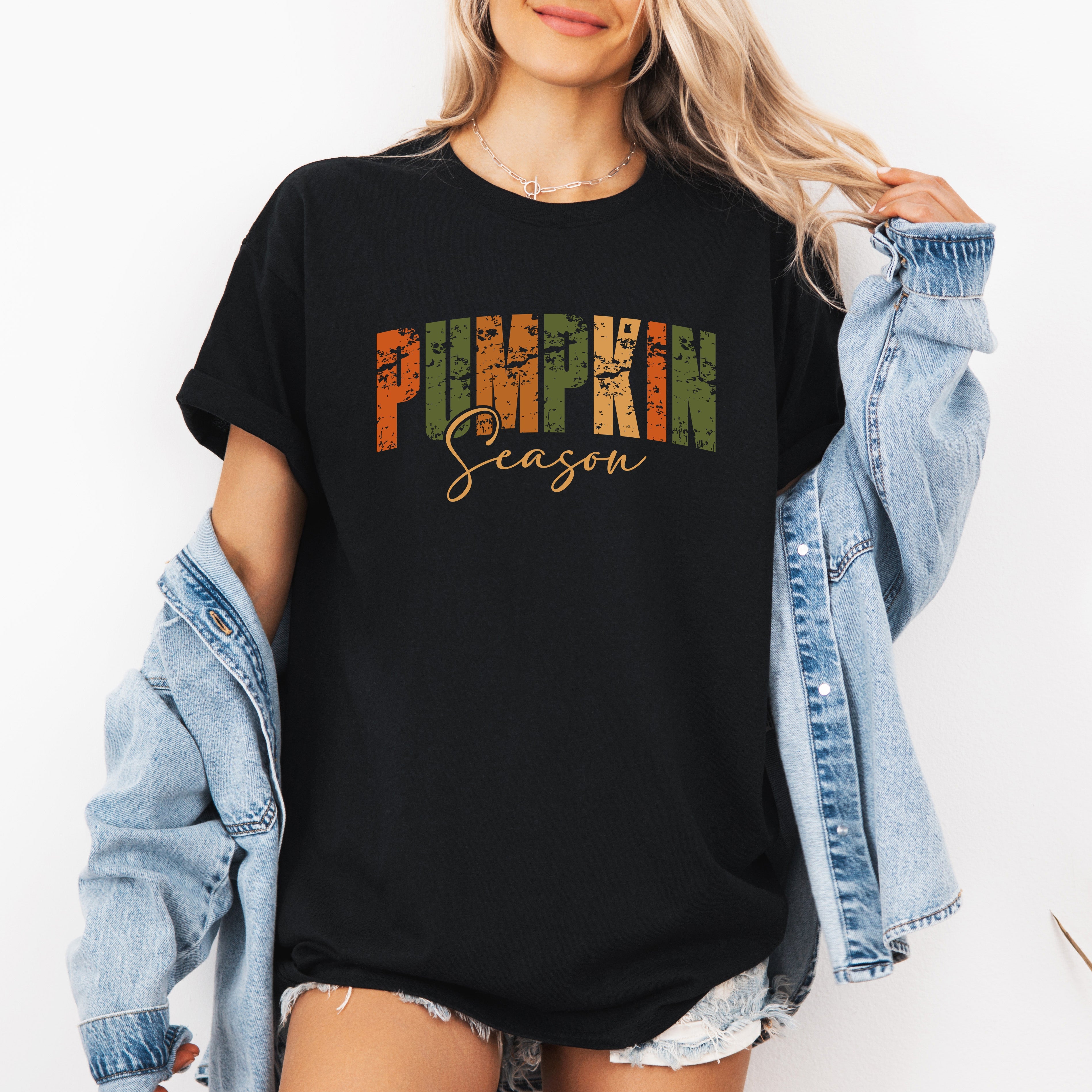 Pumpkin Season Fall Retro Varsity Autumn Vibes Cozy Halloween Colors Graphic Tee